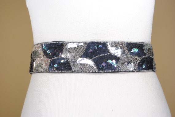 Black Silver Sequin Belt, Great Gatsby Tie Up Bel… - image 2