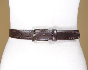 Chocolate Brown Belt, Perforated Contour Old Money, Unisex Suit belt, Laser cut Leather belt Women, Vintage Hammond & Co, Size 33 34 35 36
