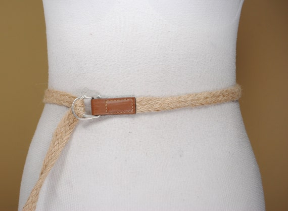 Skinny Beige Braided Belt, Woven Belt, Women, Silver D-ring  display picture 3