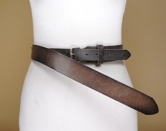 Ceinture en cuir marron unique, ceinture unisexe vintage pour jeans, ceinture PAUL MARIUS, ceinture steampunk rare.