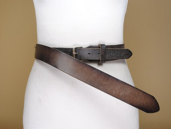 Unique Brown Leather Belt, Vintage Unisex Belt fo… - image 1