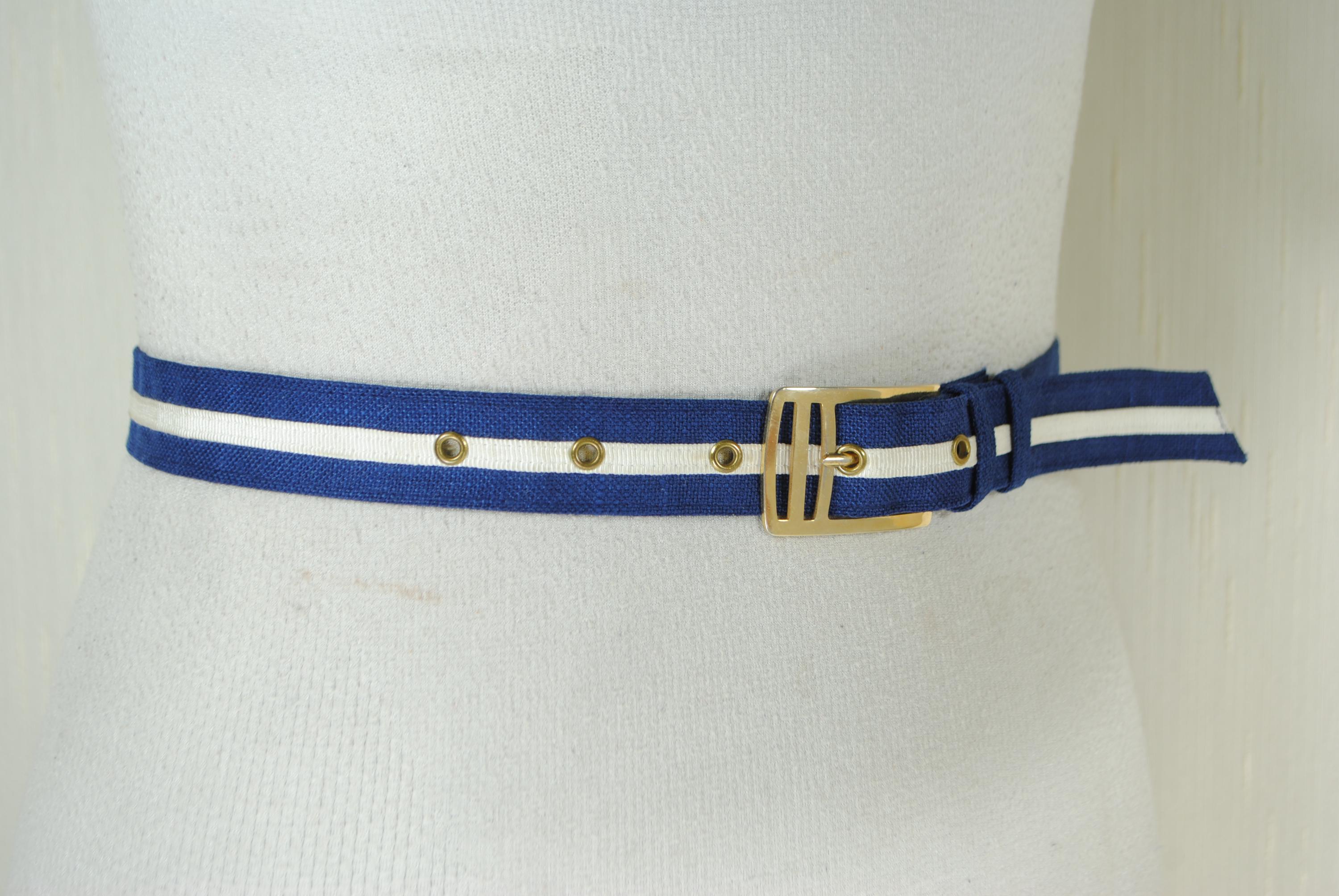 Blue White Striped Belt, Skinny Fabric & Ribbon Belt  display picture 3