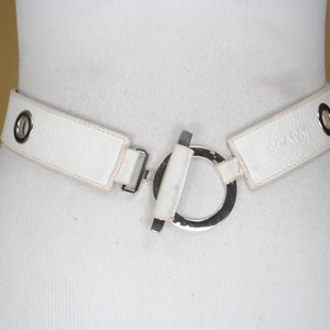 White V-Shaped Hip Belt, 90s Vintage belt, SCAPA Asymmetrical Leather Belt for Women, Y2K Riveted belt, Size 31 32 33 34 35