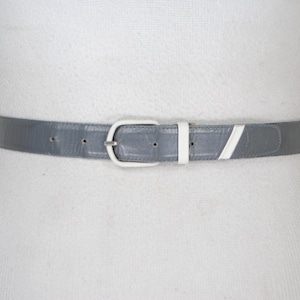 Vtg 70s 80s Evan Picone Skinny Gray Leather Belt w Solid Brass Logo Buckle 34 Waist Belt Gray 34 Size Belts for Women for sale | eBay main image 3