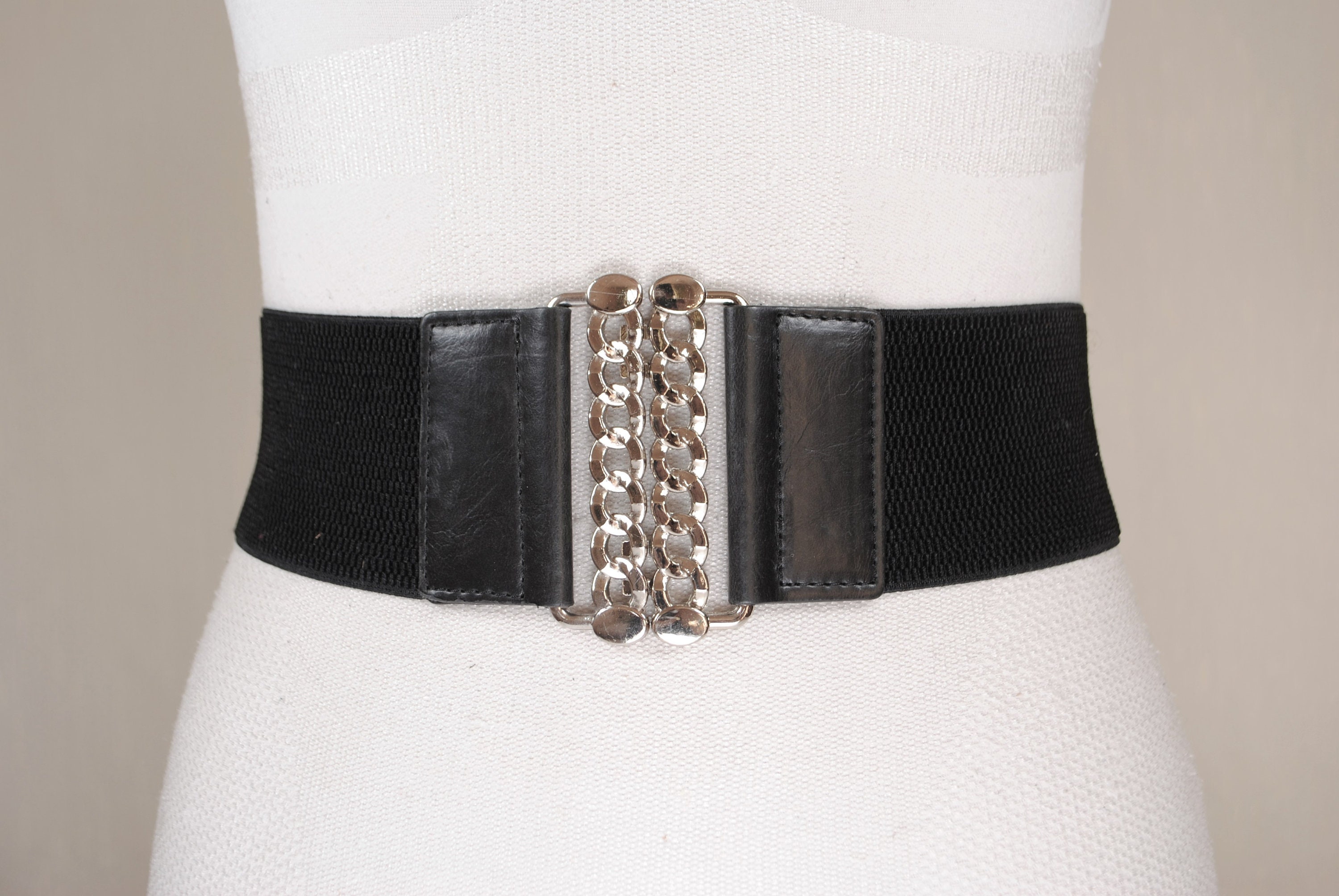 Vintage Y2K Express Black Elastic Wide Women\'s Belt with Metal Buckle Express Women main image 2
