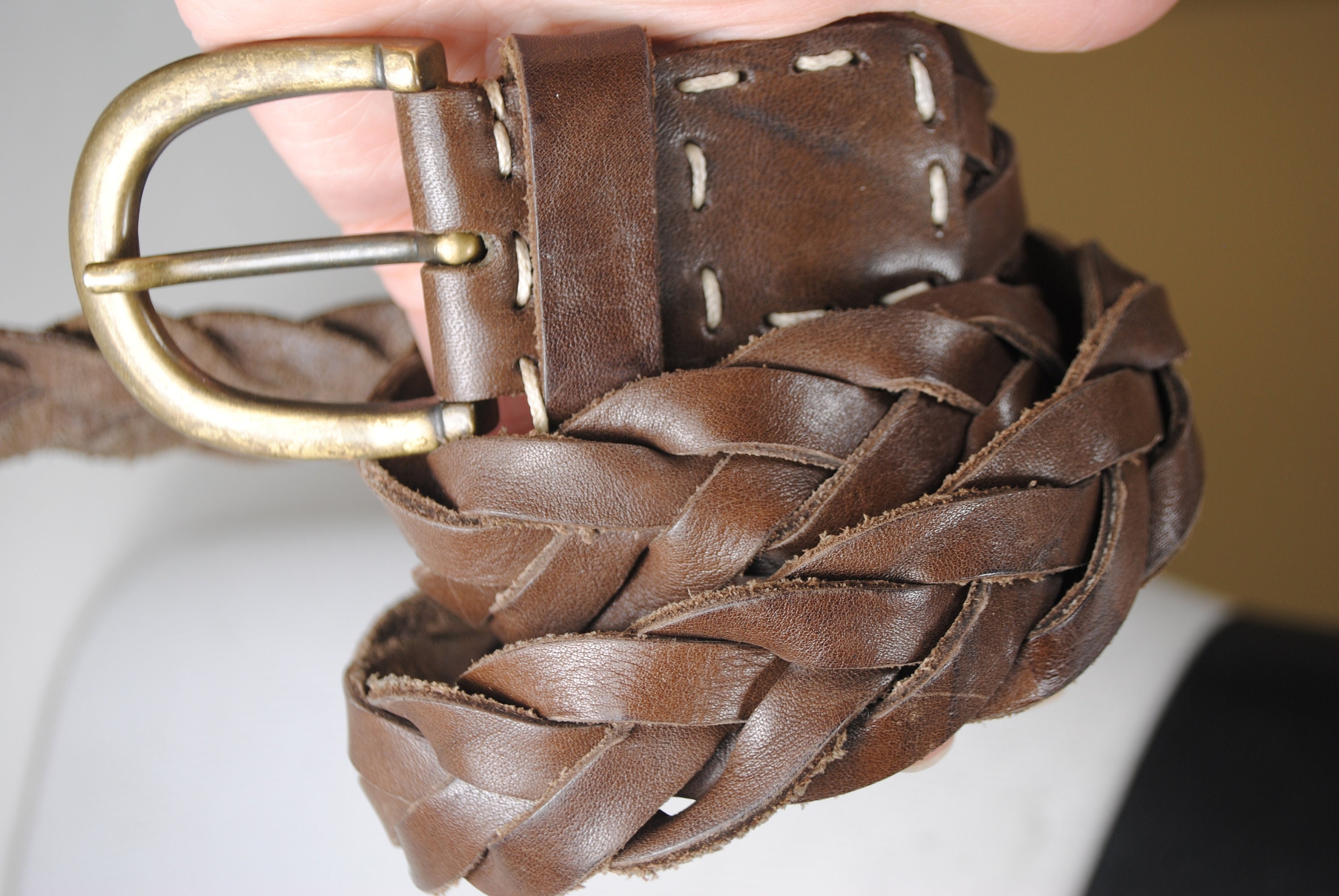 Vintage Loft Wide‎ Braided Leather Belt S Brown Brass Buckle County Western $_57.PNG?set_id=880000500F main image 2