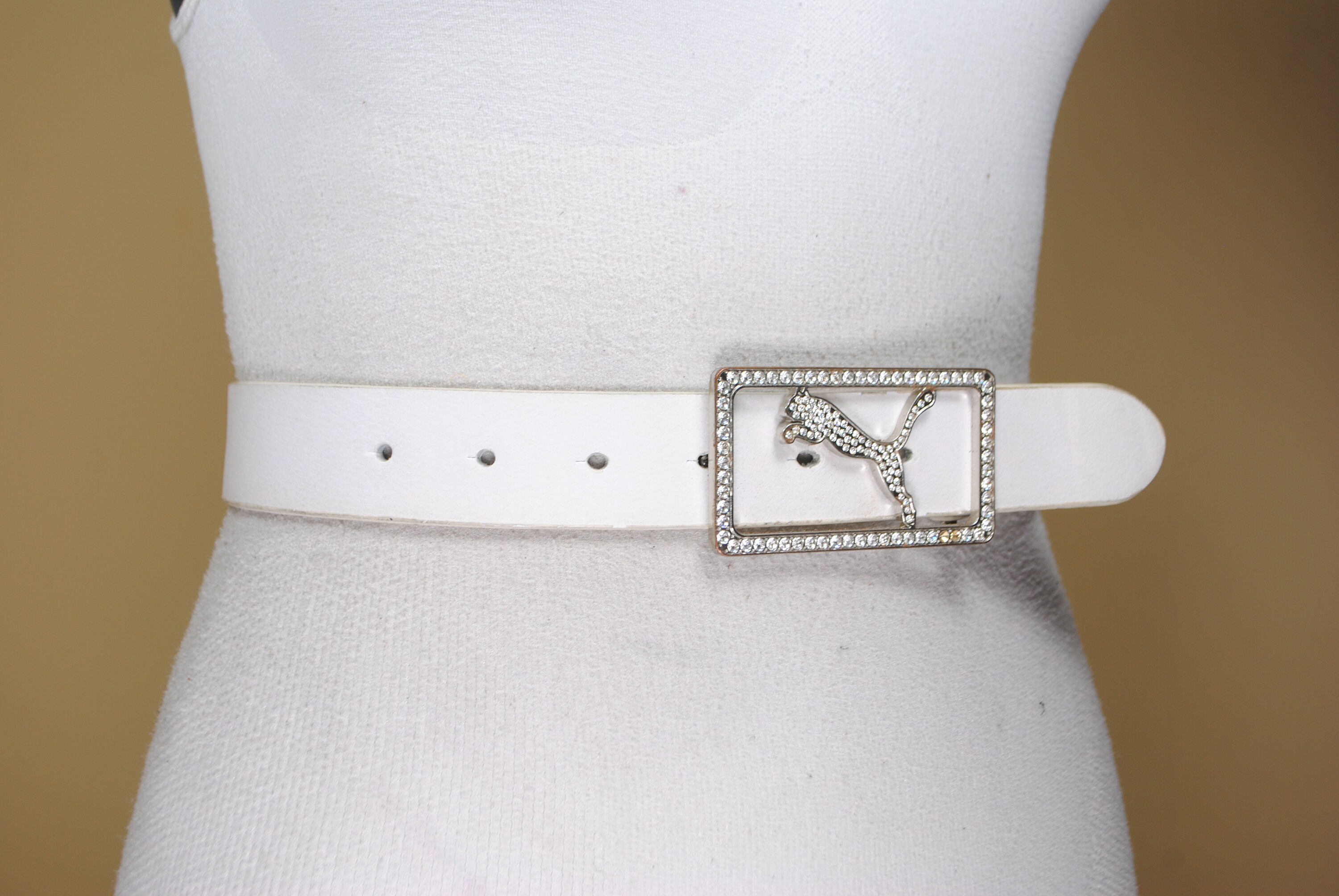 Puma Rhinestone Buckle White Leather Belt for Women Silver - Etsy