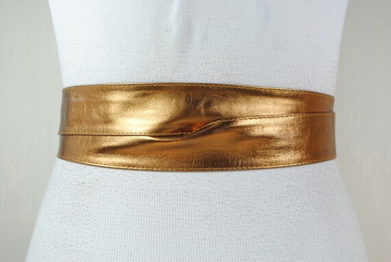 Metallic Brass Obi Belt, Old Gold Corset for wome… - image 7