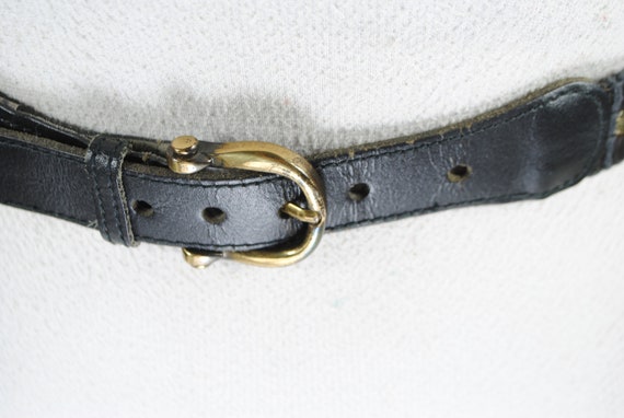 Black Gold Leather Belt, Vintage Woven Belt for W… - image 10