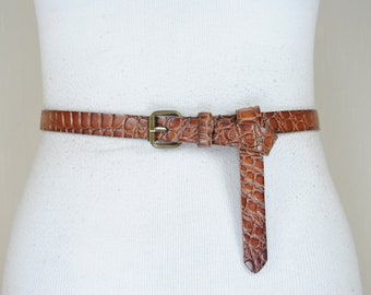 Skinny Brown Leather Belt, Women, Cognac Honey Brown  display picture 1