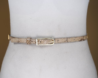 Vintage Worth Tan Leather Snakeskin Pattern Goldtone Metal 