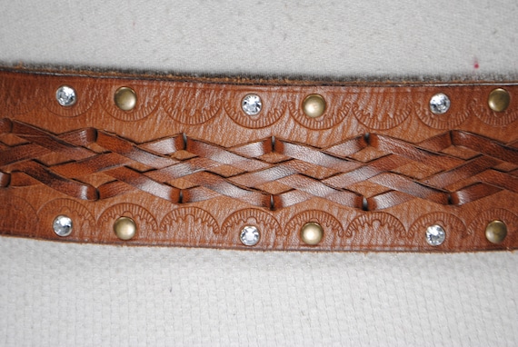 Tan Brown Braided Belt, Wide Embossed Leather bel… - image 2