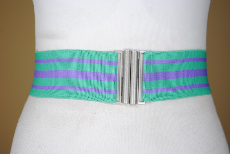 Striped Stretch belt 90s 25/'/'-30/'/' Wide Green Purple Elastic Belt for women