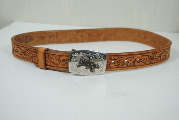 Southwestern Tan Leather Belt for Women, Silver B… - image 2