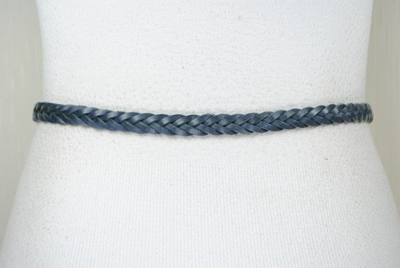 Skinny Blue Braided Belt, Woven Navy blue Leather… - image 6