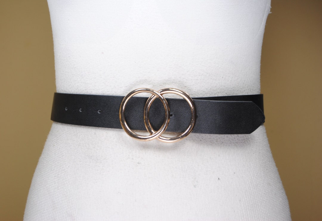 Gold Double Ring Buckle Belt Skinny Black Belt for Women Etsy