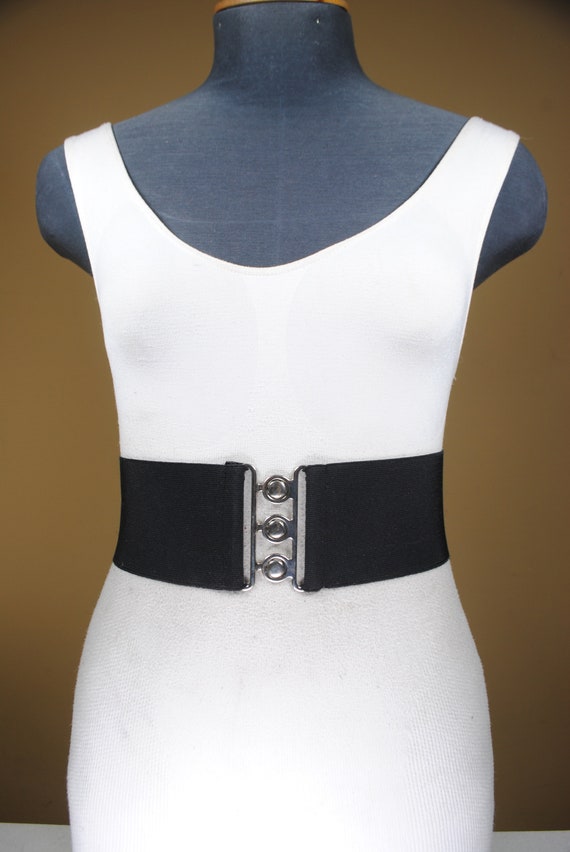 Wide Black Stretch Belt for Women, Y2K Vintage Elastic  display picture 2