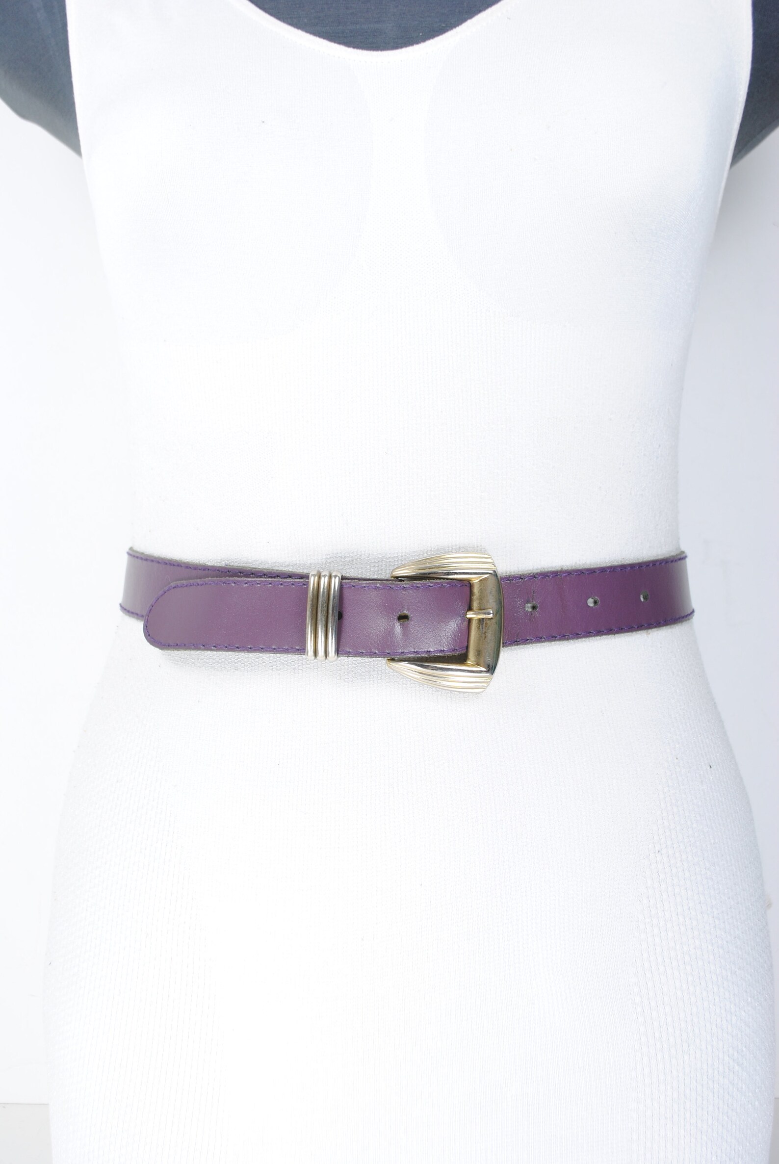 70s purple wide cinch belt for women with carved gold buckle Etsy
