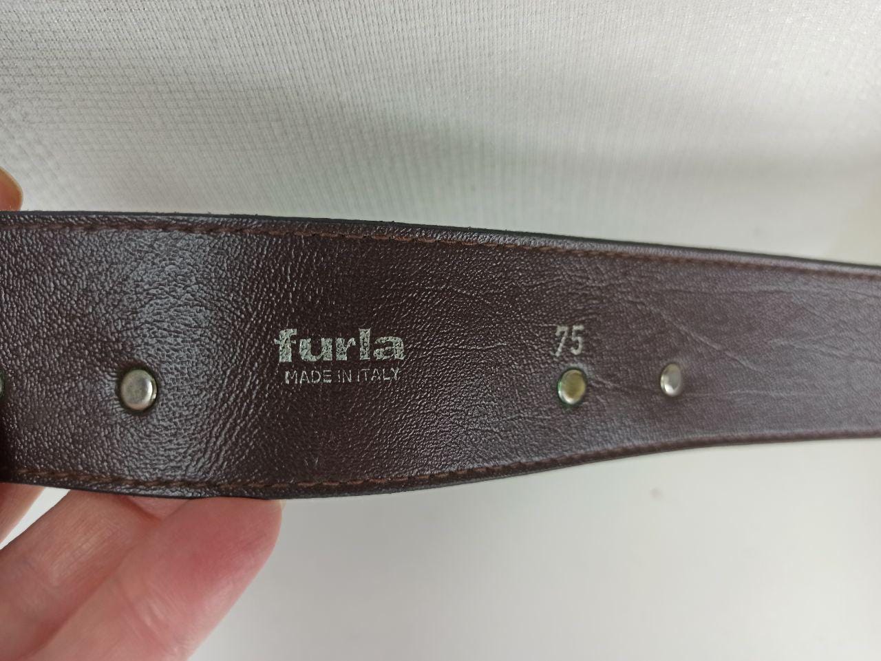 Vintage Furla Brown Genuine Leather Belt with Gold Textured Buckle Size 75 VINTAGE DB MATTE GOLD BUCKLE BROWN BELT – Julia Vaughn main image 3