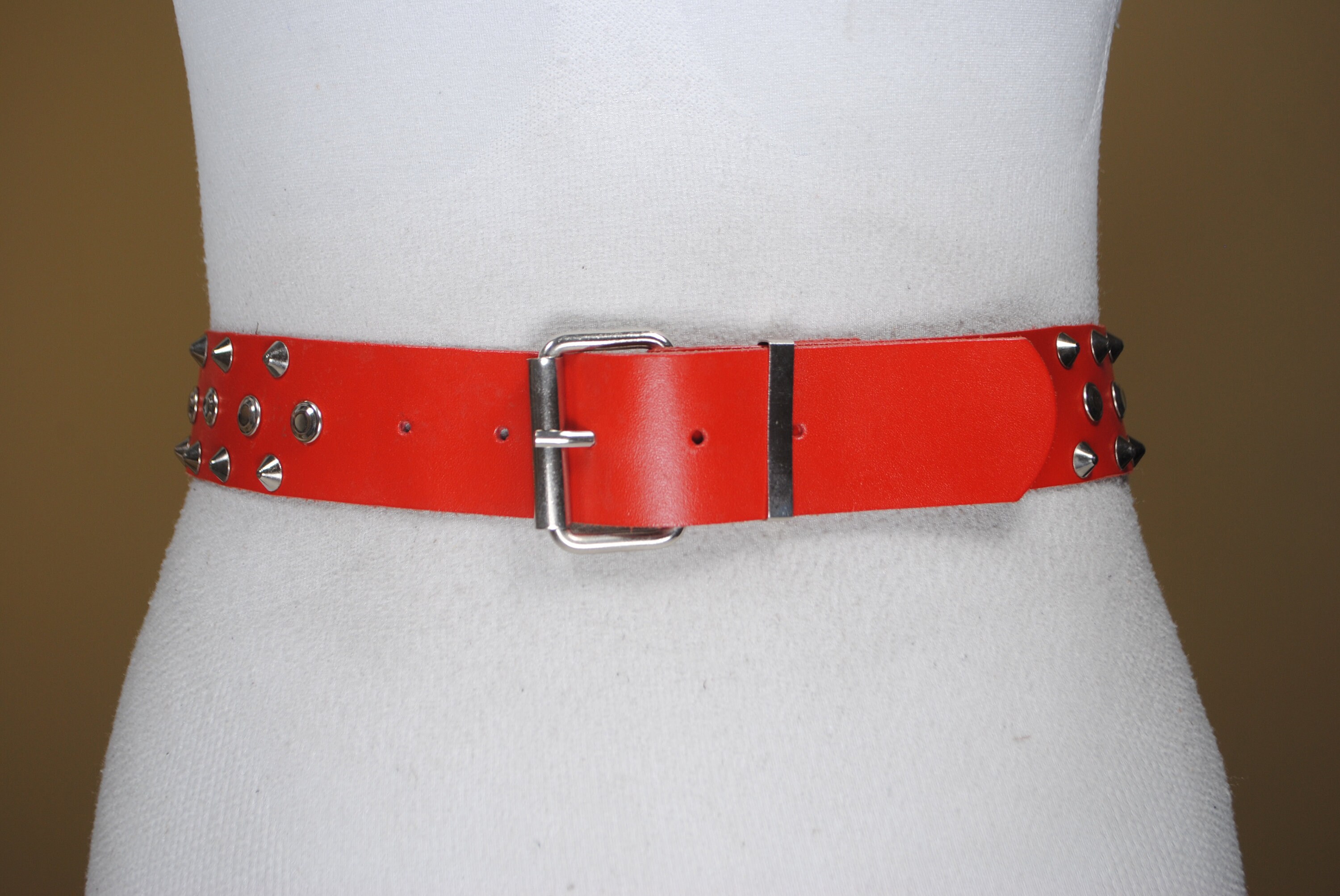 Vintage Apple Acc NY Red Leather Belt Small Studs Stud Leather Belt – Old Trend main image 2