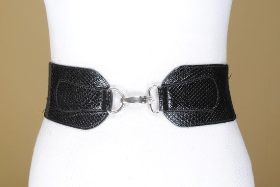 29-34 Wide Corset Elastic Belt Black Lizard Snake Pattern Stretch Belt for women 80s