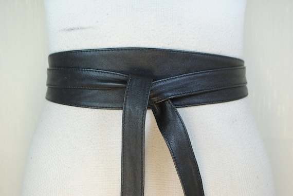 Wide Black Obi Belt, Corset for women, Tie up Gen… - image 1