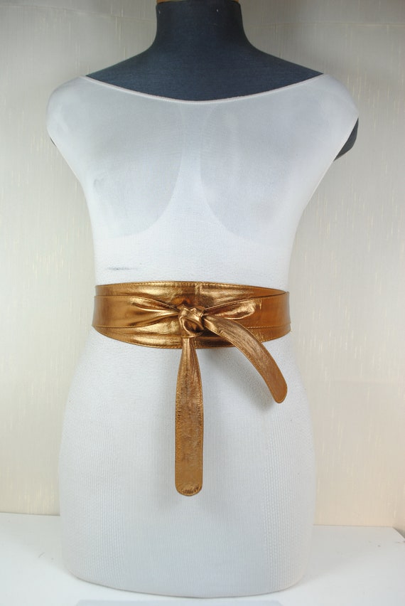 Metallic Brass Obi Belt, Old Gold Corset for wome… - image 3