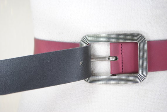 Maroon Leather Belt, Red Purple Color Belt, Women, Silver  display picture 3