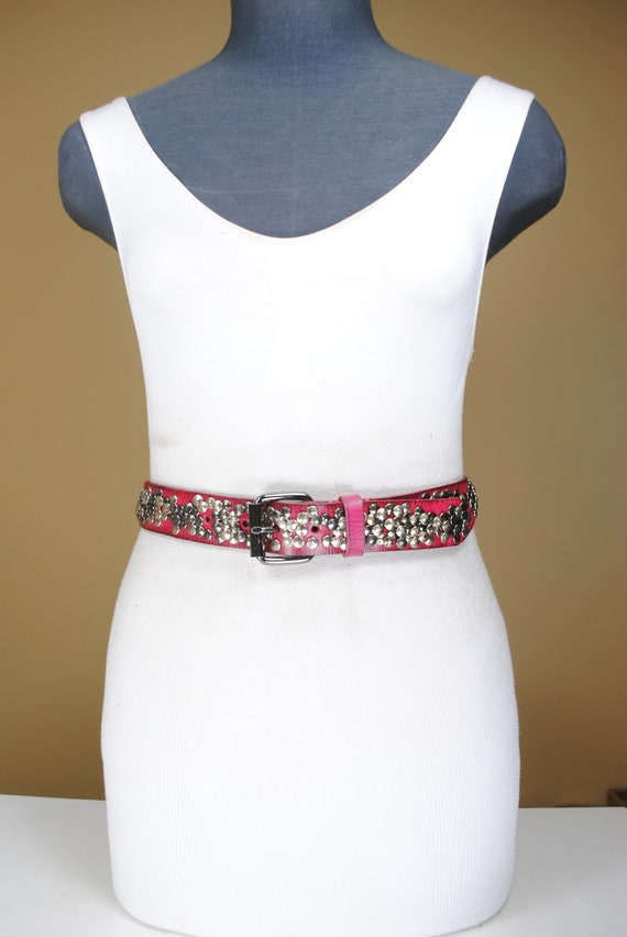 Raspberry Studded Belt, Thick Leather Belt, Y2K 9… - image 2