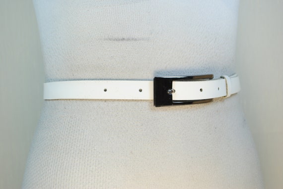 Skinny White Patent Belt, Genuine leather Y2K Bel… - image 4