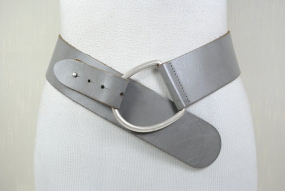 V shaped Y2K Hip belt Asymmetrical Wide Gray Belt… - image 4