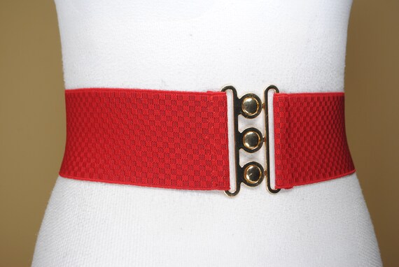 Wide Red Stretch Belt for Women, 90s Vintage Elastic Corset 
