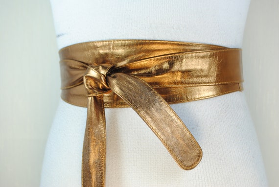 Metallic Brass Obi Belt, Old Gold Corset for wome… - image 6