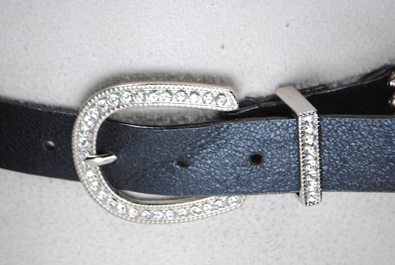 Buy Black Woven Studded Belt, Wide Vegan Leather Belt for  display picture 1
