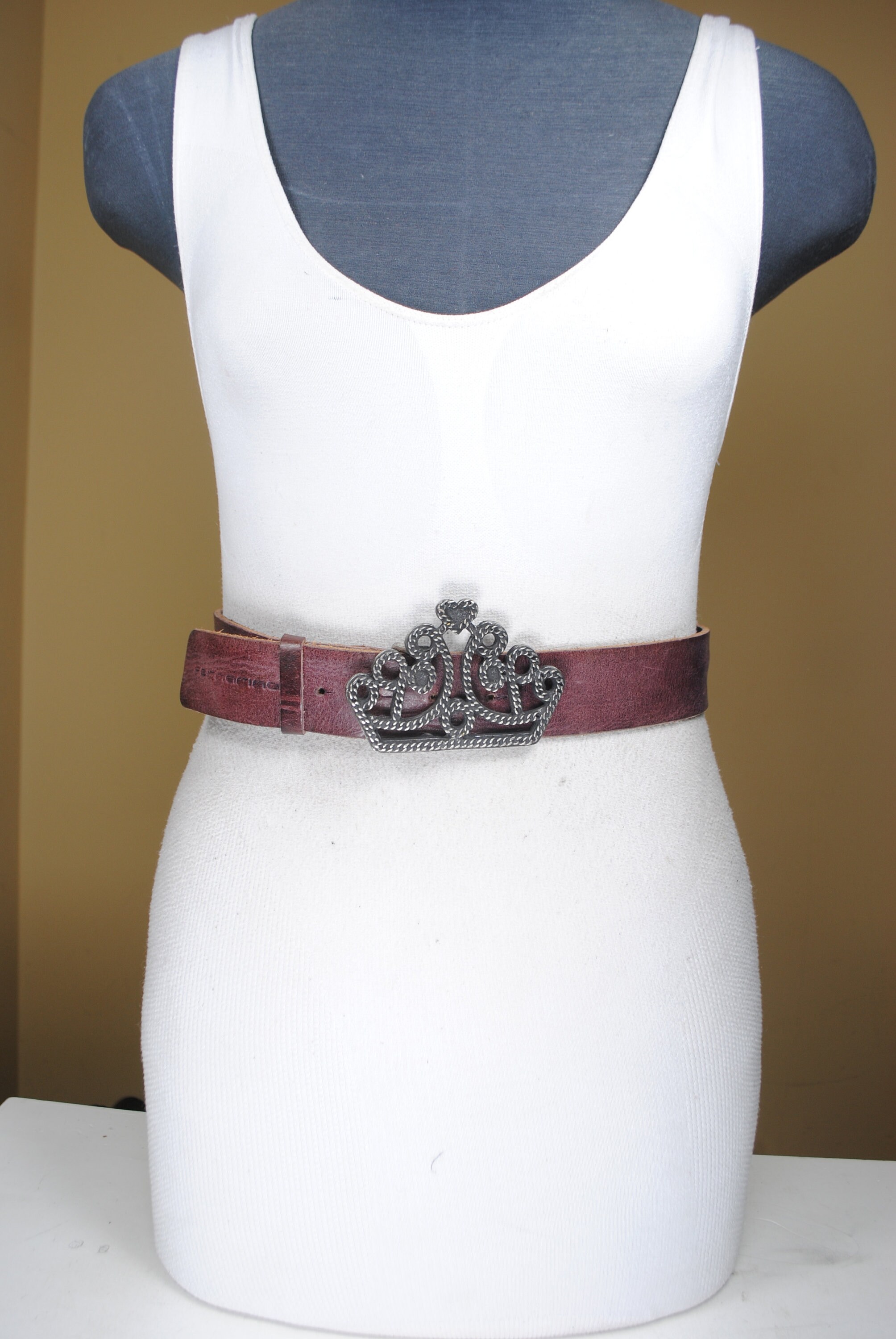 Vintage Purple Leather Belt, Women, Fornarina Chunky Crown
