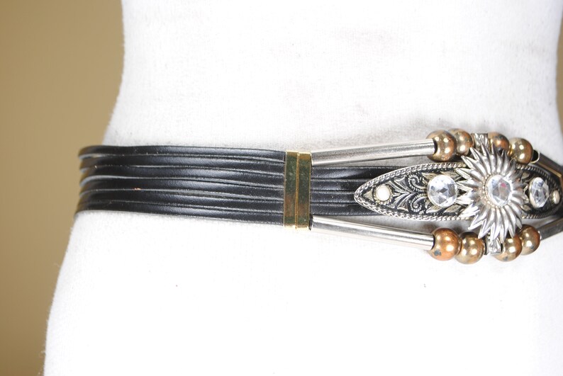 Ancient Egypt style belt 32-33 Vintage Black and Gold Silver Metallic belt for women Engraved bling belt cosplay festival belt