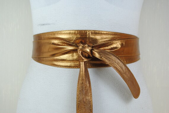 Metallic Brass Obi Belt, Old Gold Corset for wome… - image 1