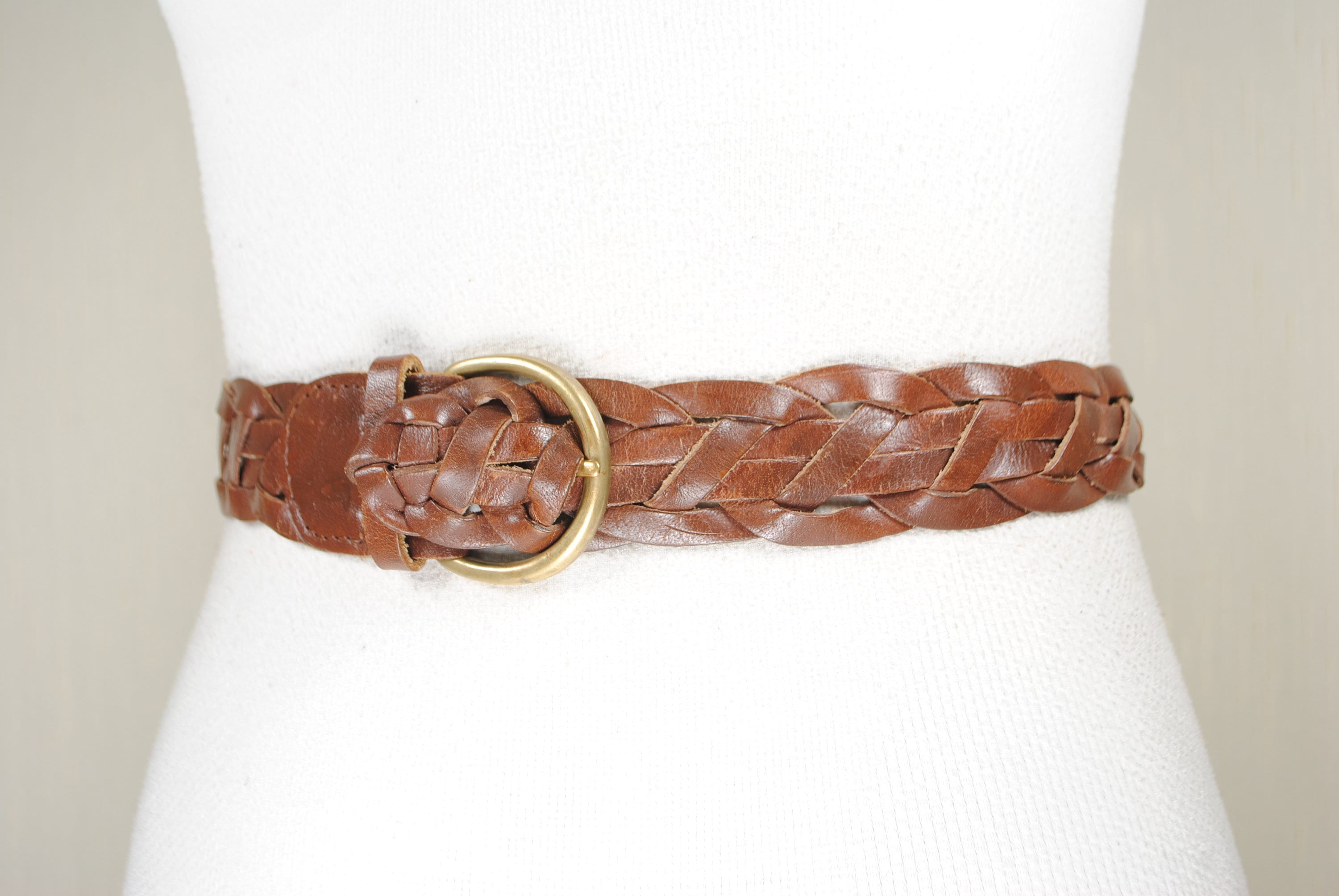 Braided Brown Leather Belt, Woven Tan Leather Belt, Women  display picture 3