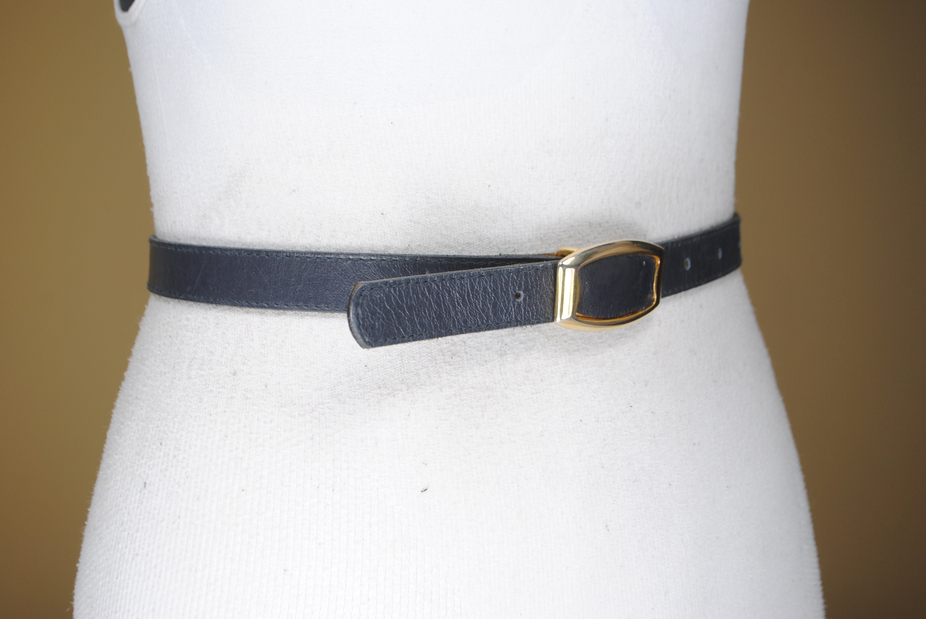 Skinny Navy Blue Leather Belt for Women. Minimalist belt Etsy