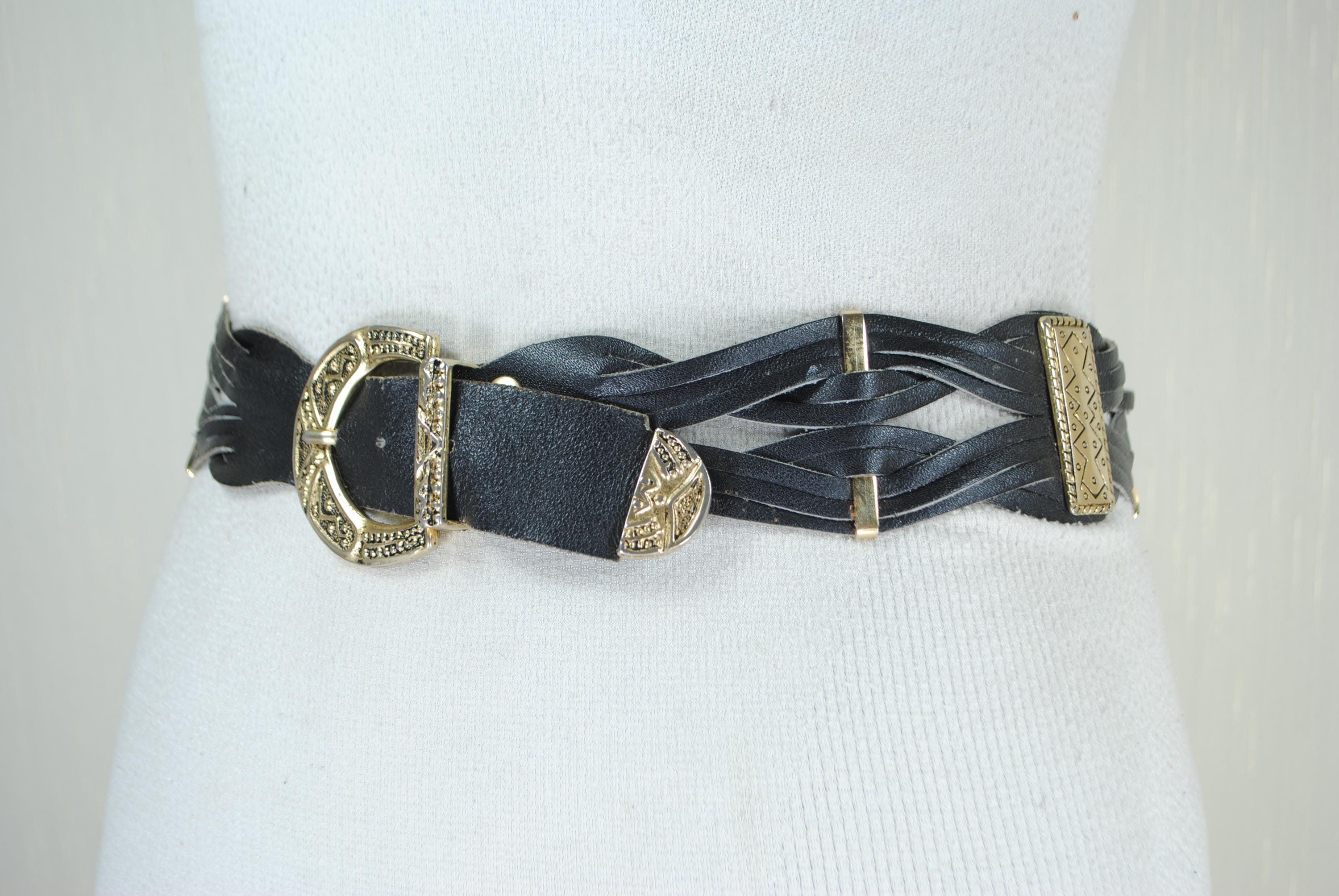 Black Braided Women’s Belt with Gold Buckle and Sparkle Detail Coach Women main image 4