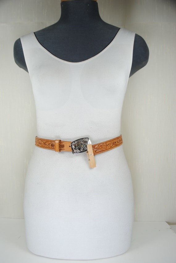 Southwestern Tan Leather Belt for Women, Silver B… - image 8