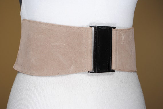 Wide Beige Stretch Belt for Women. Taupe Vegan Su… - image 4