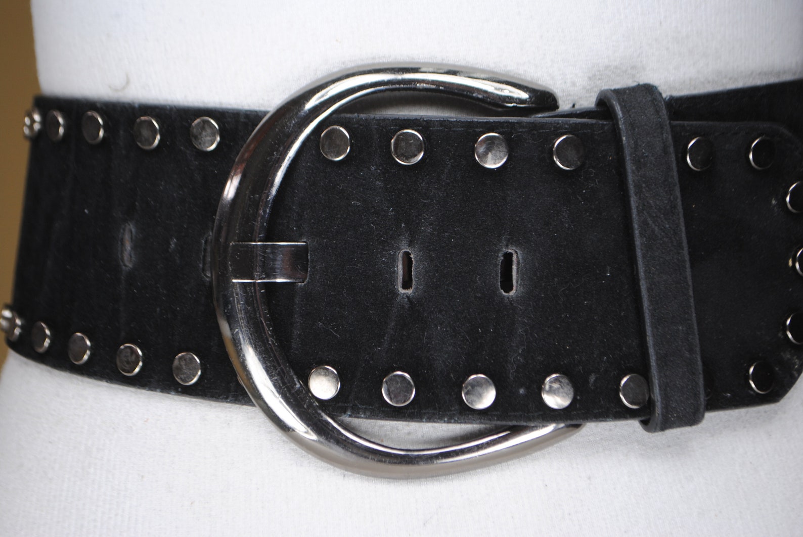 Wide black riveted velvet belt for women Etsy