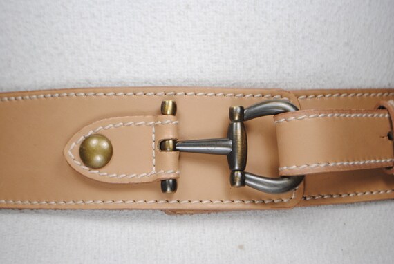 Wide Tan Leather Belt for Women, Horse Bit Brass … - image 7