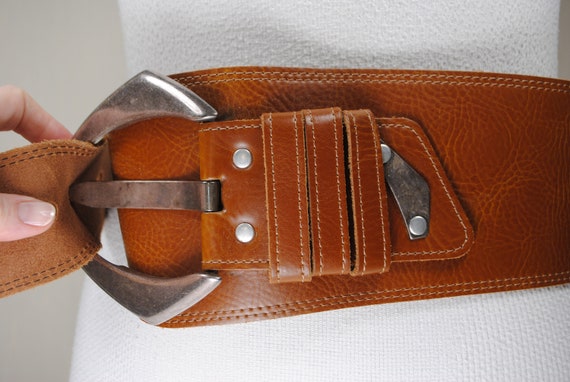 Extrawide Tan Brown Belt, ІStatement hip belt, Wi… - image 9