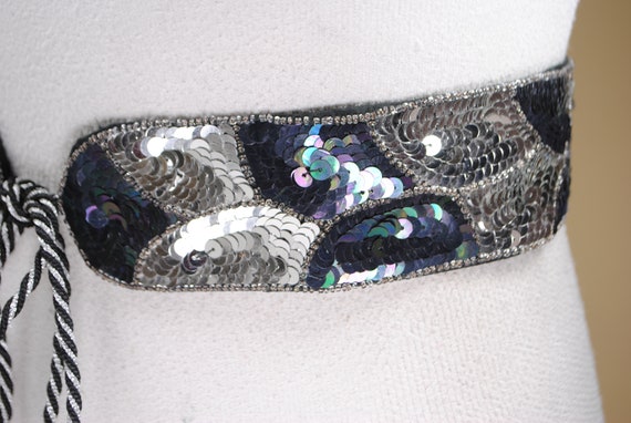 Black Silver Sequin Belt, Great Gatsby Tie Up Bel… - image 7
