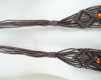 Brown Woven Tie up Belt With Wood Beads. Hand Made Macrame  display picture 1