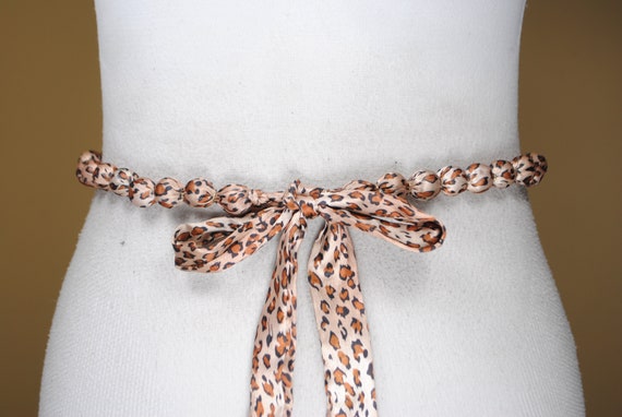 Leopard Tie up Beaded belt, 90s Vintage Fabric Be… - image 7