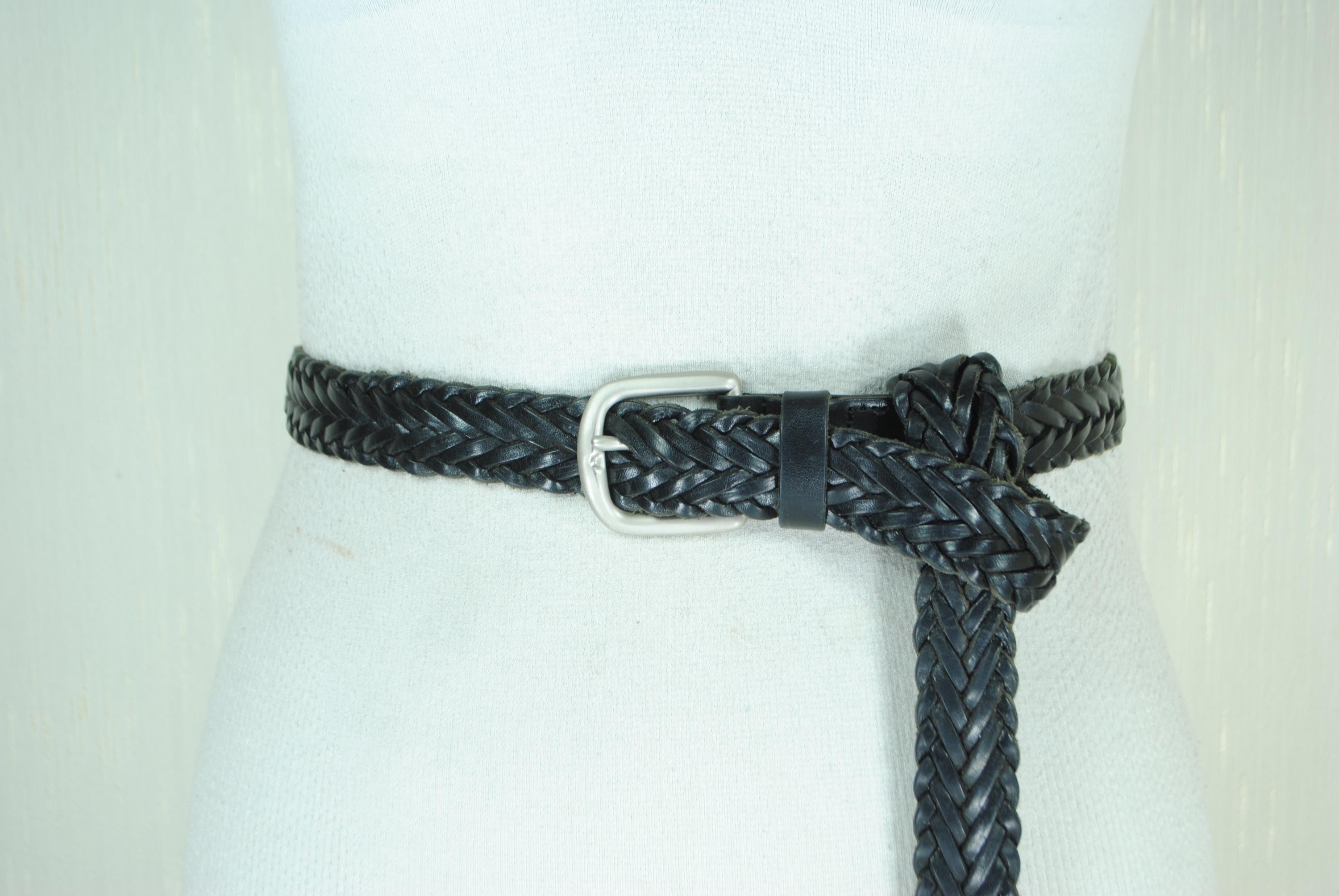 Vintage Black Braided Belt, Long Woven Leather Belt, Women  display picture 1