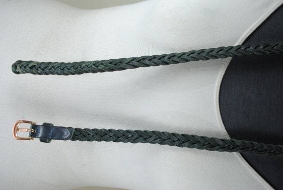 Skinny Blue Braided Belt, Woven Navy blue Leather… - image 10